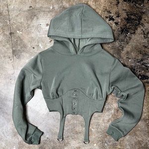 Cropped corset hoodie - Size S - Army green hoodie - Crop hoodie